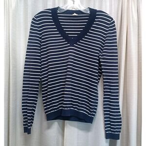 J. Crew Women's Size S‎ Navy White Striped Lightweight V Neck Knit Sweater Vtg